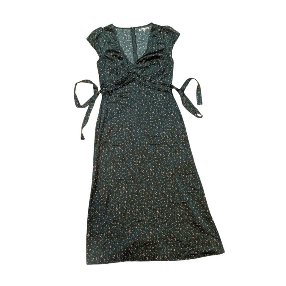 Reformation Kaye Silk Green Floral Dress Size 8 - Picture 2 of 9